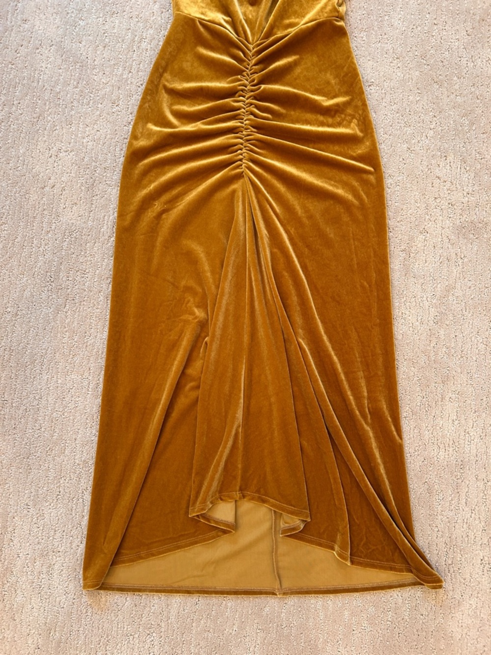 Zara Gold Velvet Ruched Maxi Slip Dress - Picture 3 of 6